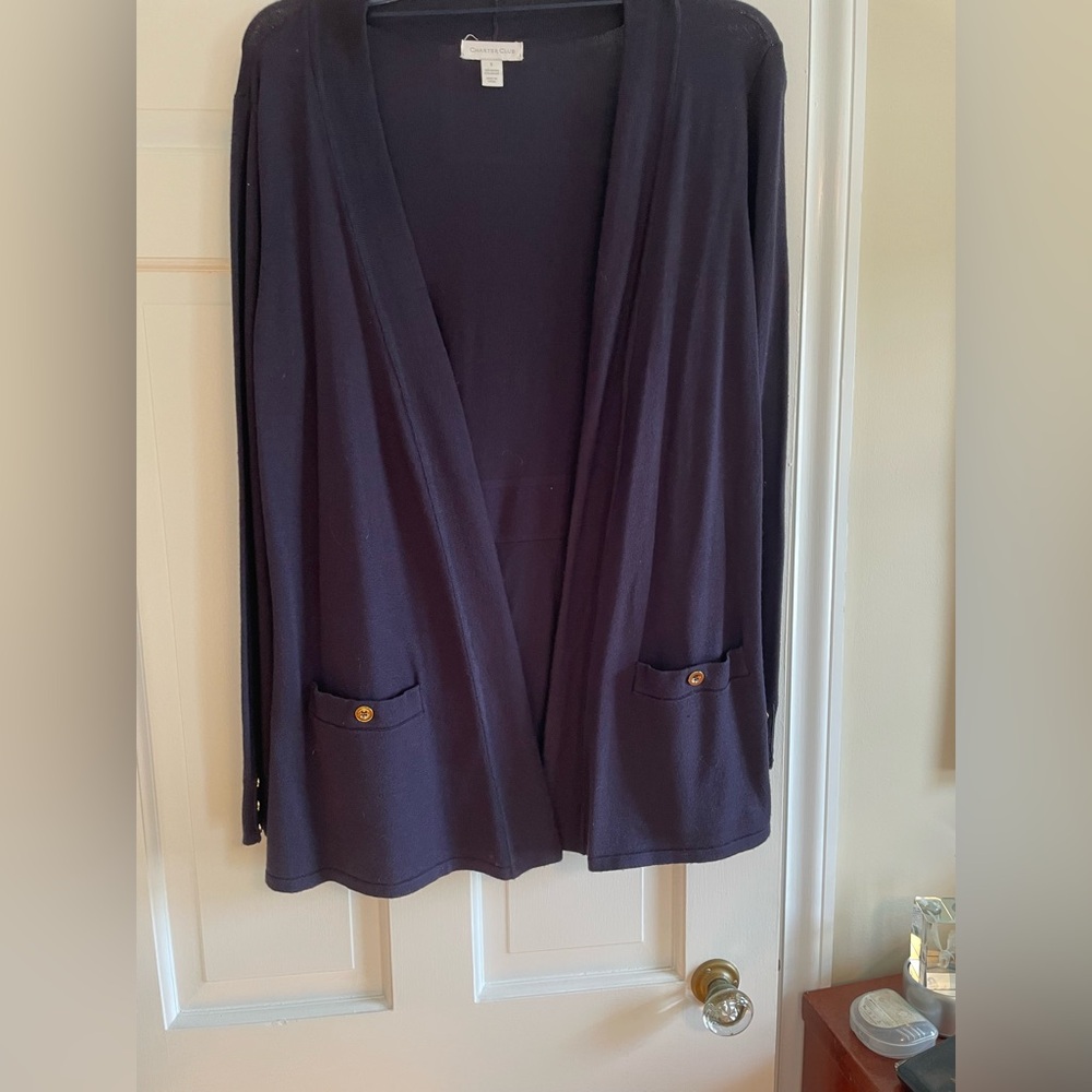 Charter Club Lightweight Open Cardigan Sweater with pockets & button details. S.